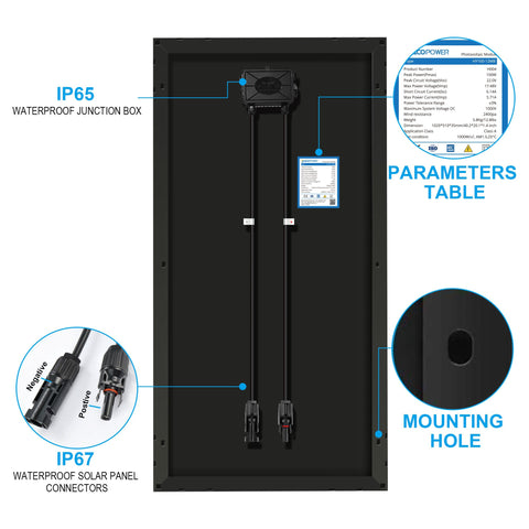 ACOPOWER 100W Black Mono Solar Panel, 12V