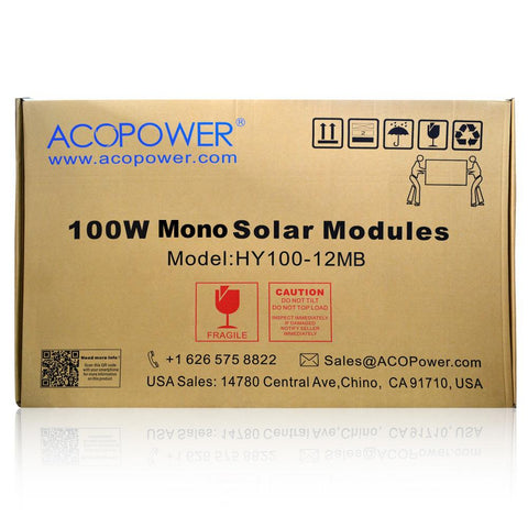 ACOPOWER 100W Black Mono Solar Panel, 12V