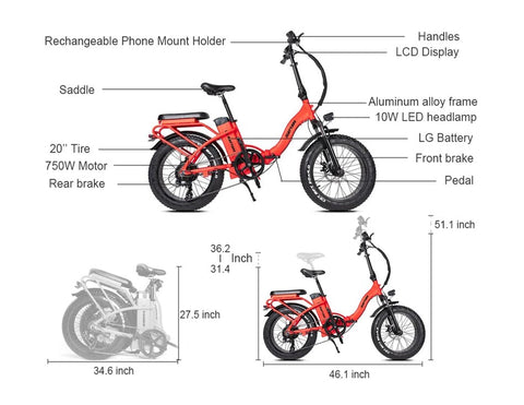 Rattan LF 750W Fat Tire Folding Electric Bike