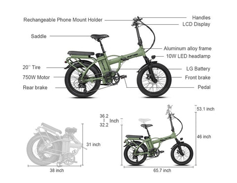 Rattan LM 750W Fat Tire Folding Electric Bike