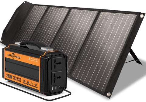 Rockpals 250W Portable Power Station with 100W Foldable Solar Panel Kit