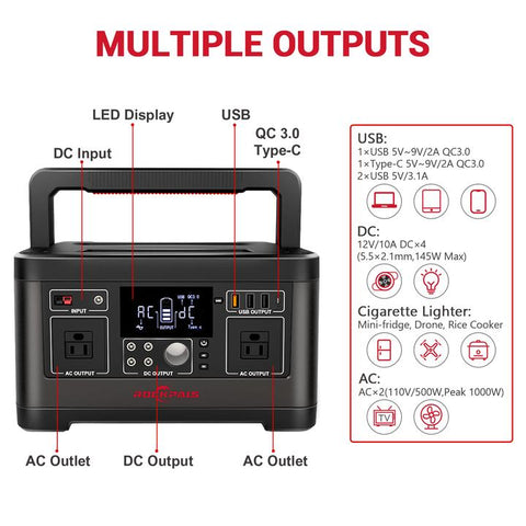 Rockpals 520WH Power Station with 100W Solar Panel Kit