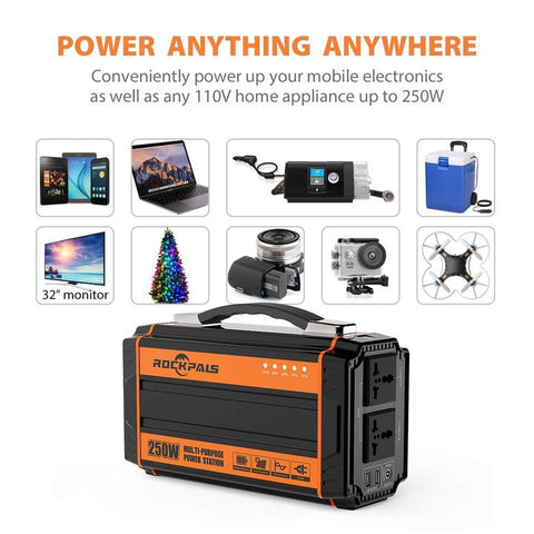 Rockpals 250W Portable Power Station with 100W Foldable Solar Panel Kit