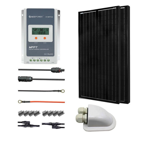 ACOPOWER 12V/24V 200W All Black Mono Solar RV Kits with 20A PWM Charge Controller