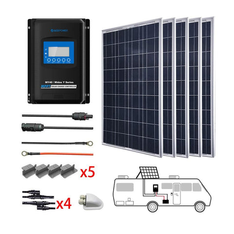 ACOPOWER 500W 12V  Poly Solar RV Kits with 40A MPPT Charge Controller