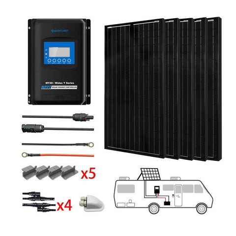 ACOPOWER 500W All Black Mono Solar RV Kits,  40A MPPT Charge Controller